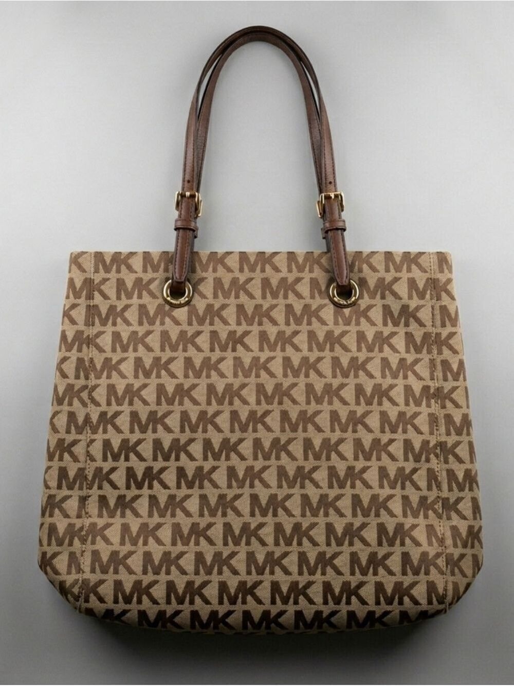 Michael Kors Logo Tote Large Tan Brown Gold Hardware